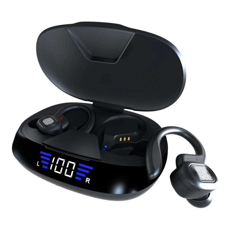 TWS Bluetooth-наушники с микрофоном Спортивные наушники ушным крючком светодиодный