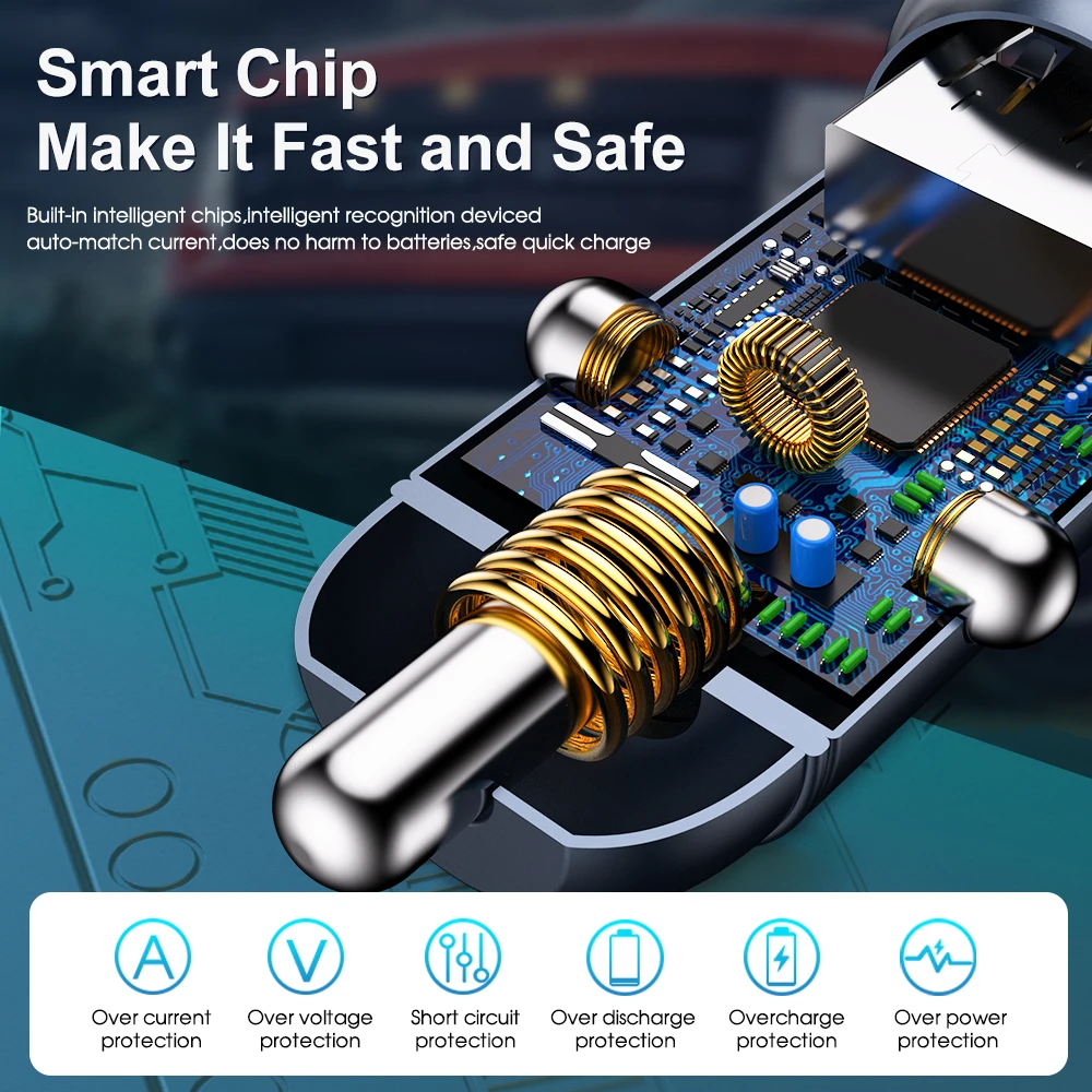 

YKZ 30W PD Mini Car Charger Full Metal Fast Dual USB Car Charger QC 3.0 4.0 Type C Quick Charge For iPhone Samsung Huawei Laptop