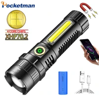 80000lm led xhp70 2 flashlight usb rechargeable cob torch waterproof zoom lantern with power display super bright 26650 light
