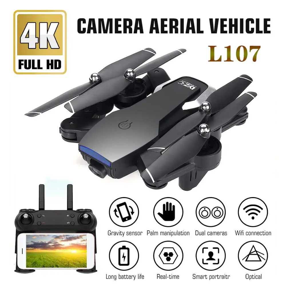 L107 Дрон 4K 2,4G wifi FPV с широкоугольным двойным HD Вертолет камеры игрушка 20 минут долгое время полета складной портативный