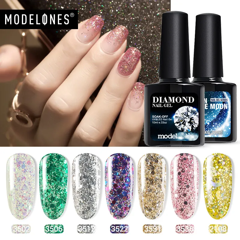 Гель лак для ногтей Modelones 10 мл бриллиантовый блеск с ультрафиолетовым свечением