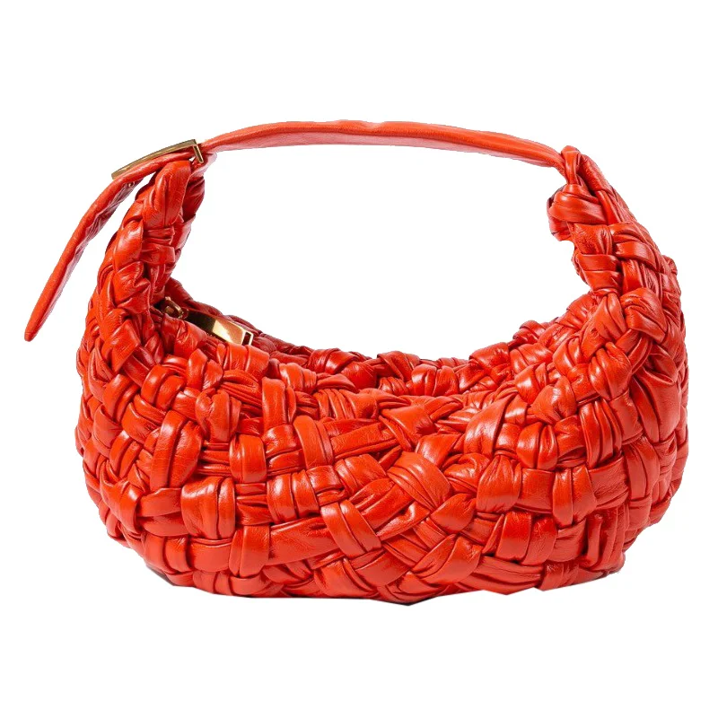 

Genuine Leather Hand Woven Bag for Women 2021 New Fashion Single Shoulder Saddle Bags Ladies Fashionable Purses Famous Designer