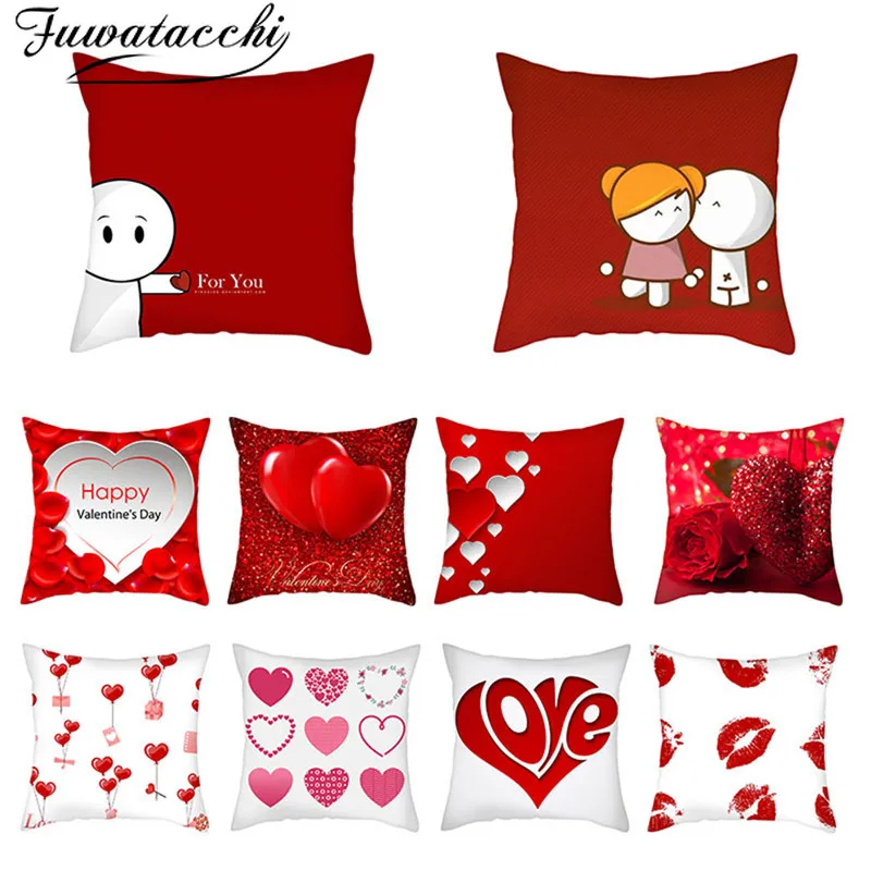 Fuwatacchi Red Sweetheart Love Printed Pillow Case Heart Picture Cushion Cover Decorative For Home Sofa Accessories | Дом и сад