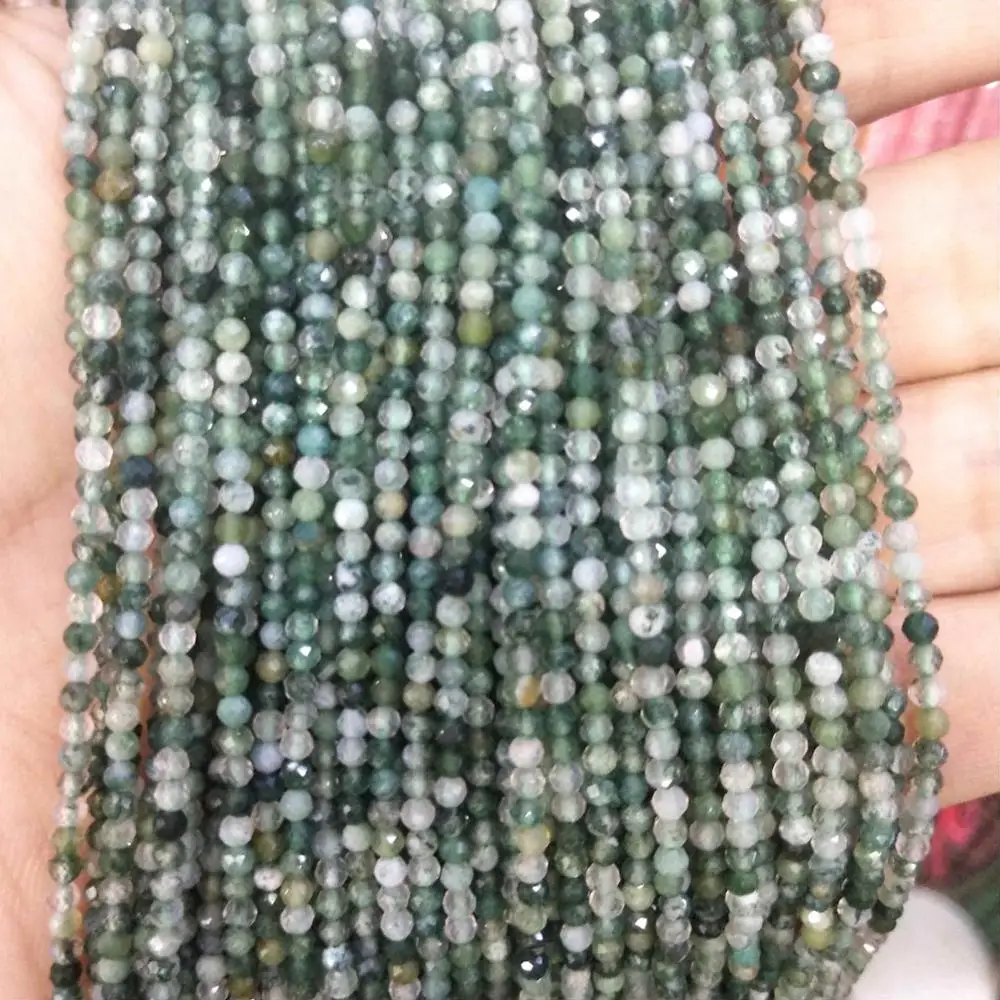 Moss agate Граненые 2 мм бусины из натурального камня розовый кристалл кварца лазурит Агаты драгоценные камни бусины для самостоятельного изготовления ювелирных изделий браслет ожерелье - Цвет: Moss agate