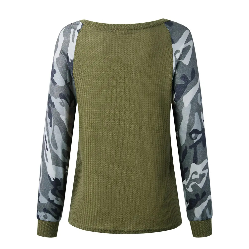 Новая женская футболка с камуфляжным принтом футболки длинными рукавами и