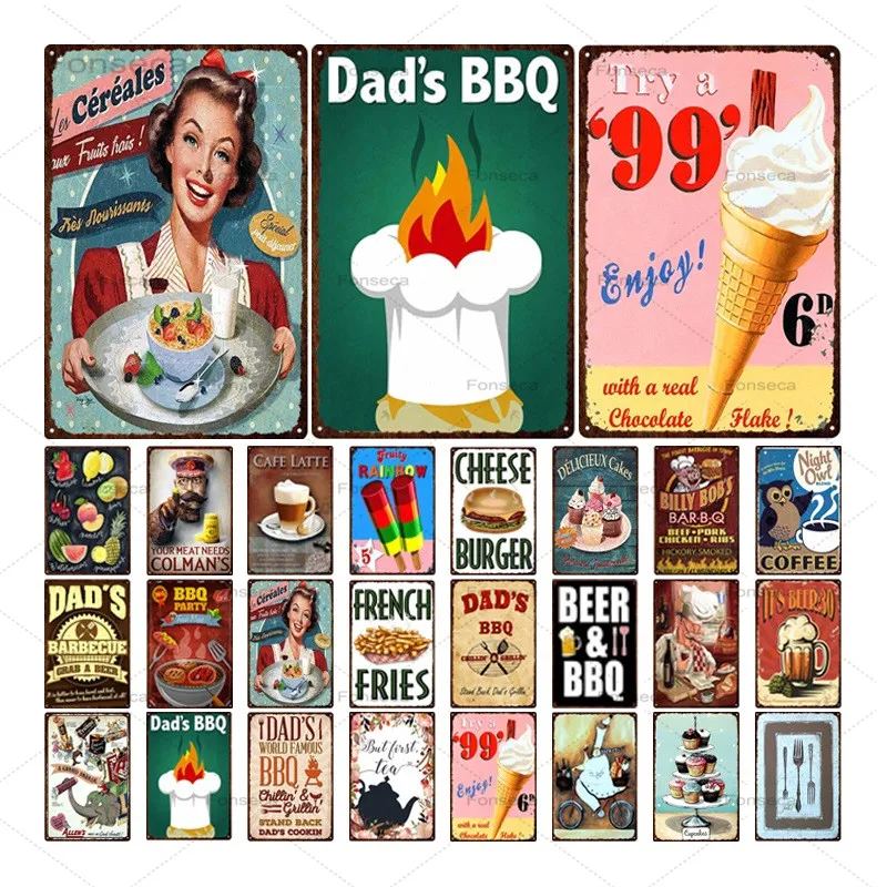 

BBQ Chef Vintage Metal Signs Coffee Cakes Tin Plates Bar Cafe Decoration Artwork Home Kitchen Restaurant Wall Iron Painting