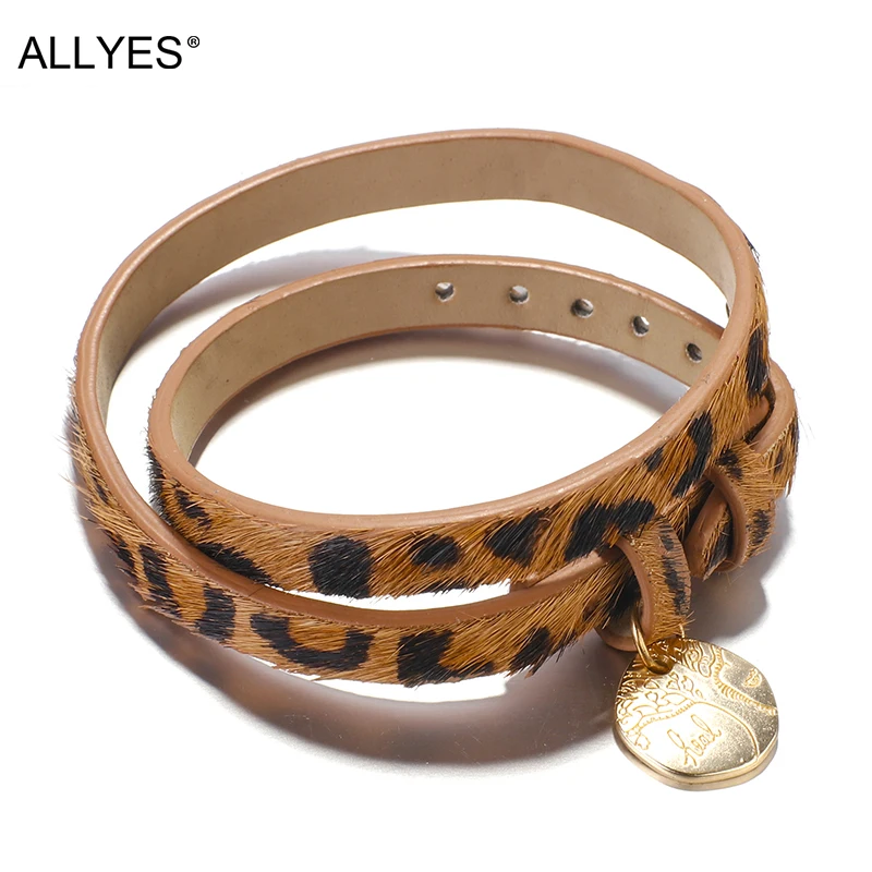 Женские кожаные браслеты с леопардовым принтом ALLYES Tree of Life многослойный браслет