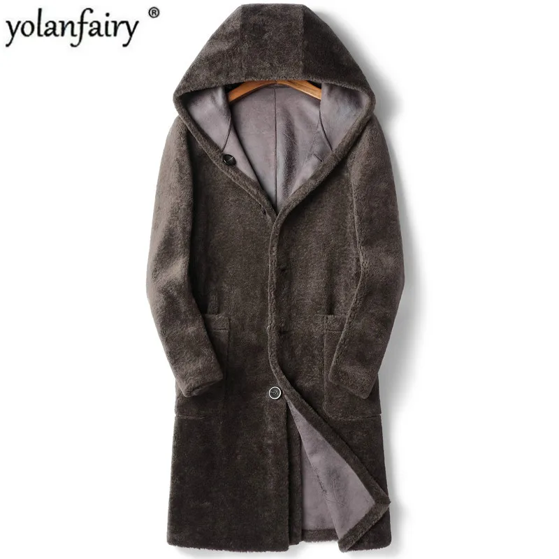 100% шерстяное пальто зимняя куртка мужские длинные из натурального овечьего меха