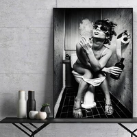 nordic sexy girl sits in a toilet art posters and prints black and white canvas painting wall art picture for living room decor