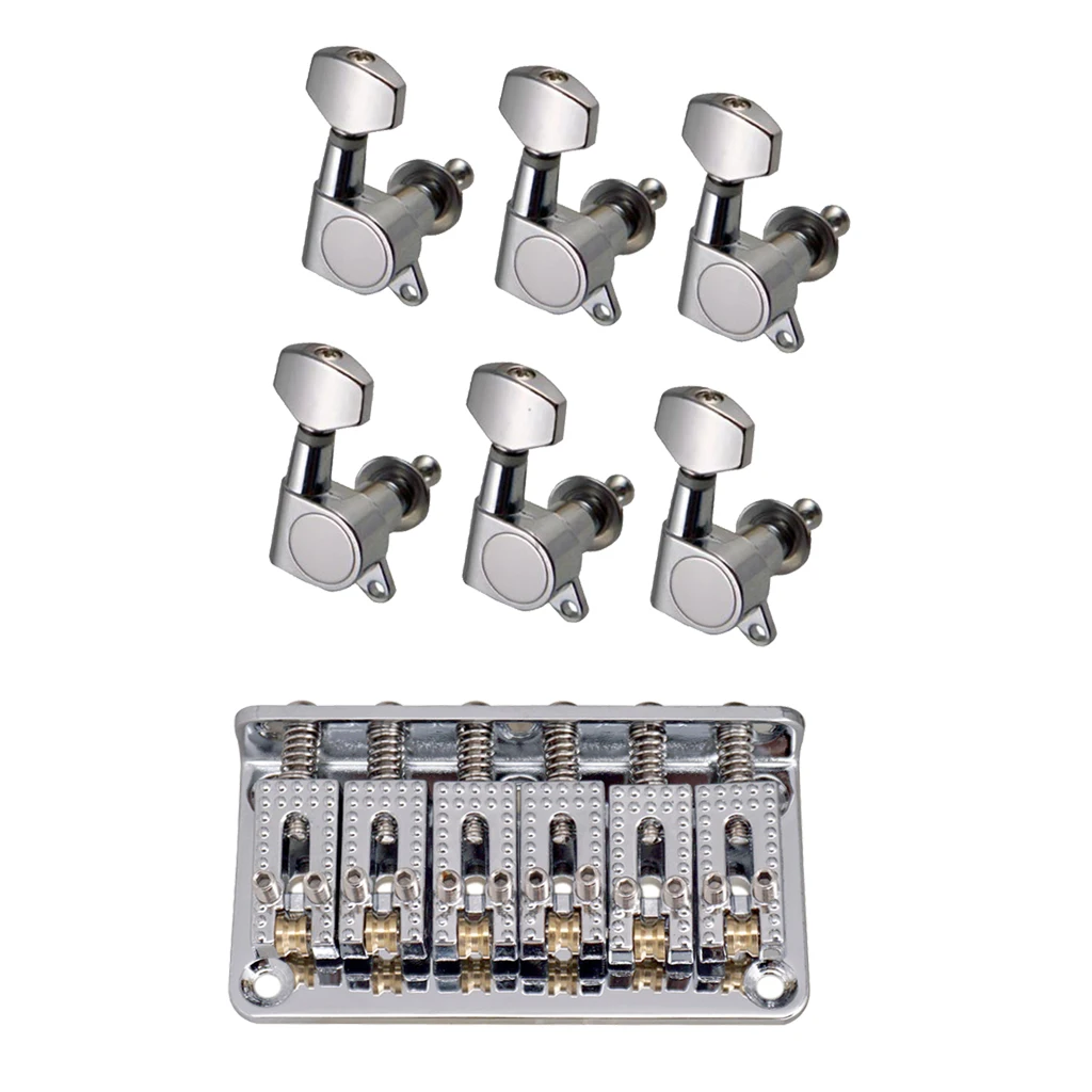 Chrome 6 String Guitar Hardtail Bridge Top Load+6R Tuning Pegs Tuners for Electric | Спорт и развлечения