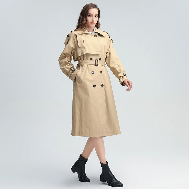 

SISPELL Solid Color Belt For Female Windbreaker Jacket Lapel Collar Long Sleeve High Waist Slimming Women's Casual Windbreaker