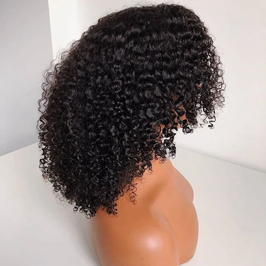 PAFF 13*4 Kinky Curly Wig Brazilian Short Human Hair Wigs For Women 180% Natural Color With Baby FreeShip | Шиньоны и парики