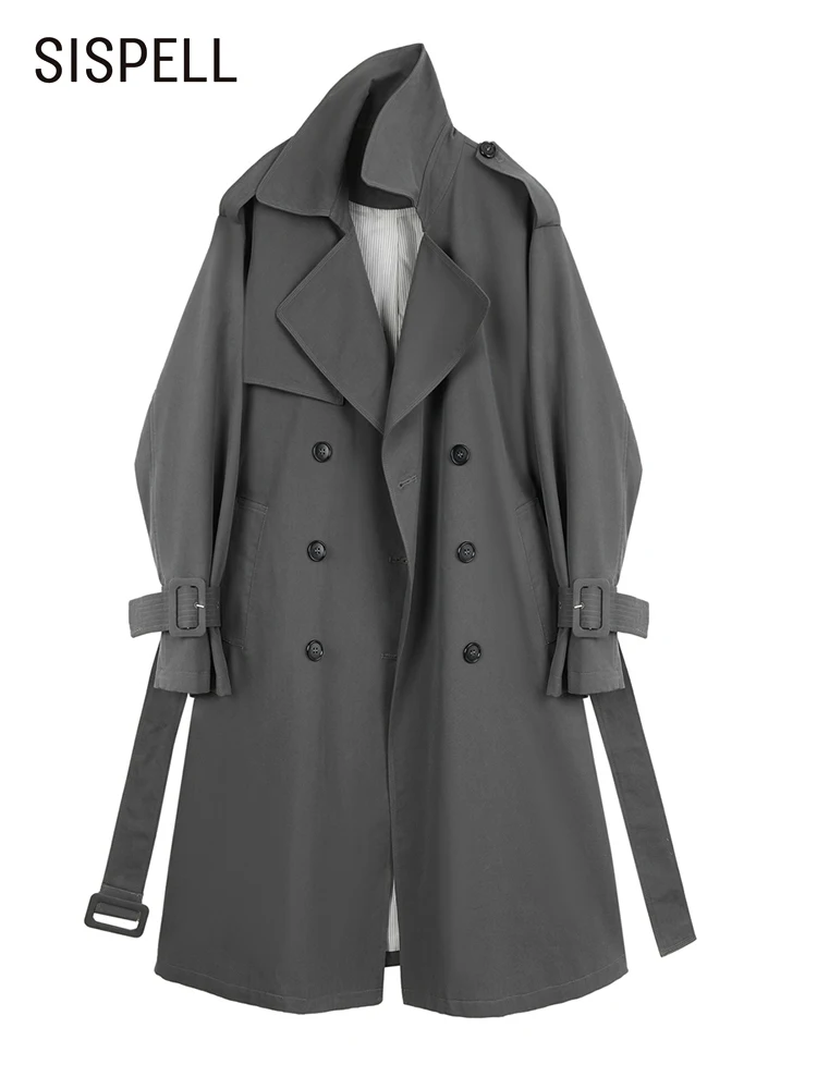 

SISPELL Minimalist Solid Trench For Women Lapel Long Sleeve Double Breasted Loose Casual Women's Jacket 2021 Autumn Clothing New