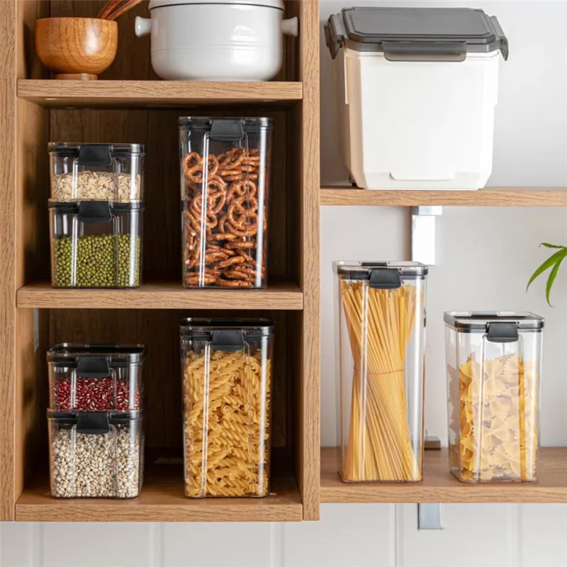 Clear Plastic Kitchen Containers Stackable Dry Food Storage Box Sealed Fine Noodle Nuts beans | Дом и сад
