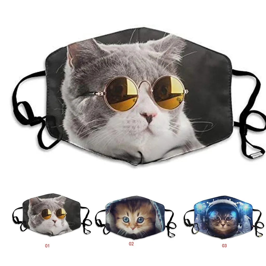Маска PM2.5 для взрослых с рисунком милого пушистого кота многоразовая моющаяся