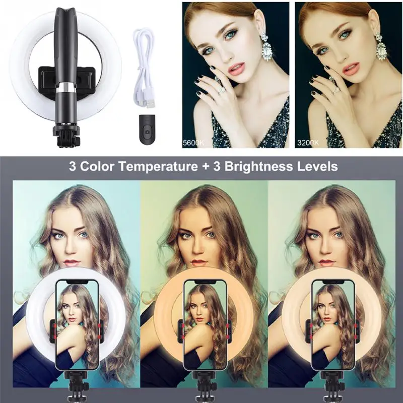 

6.3inch With Tripod Stand Live Broadcast USB Selfie LED Ring Lights Phone Holder