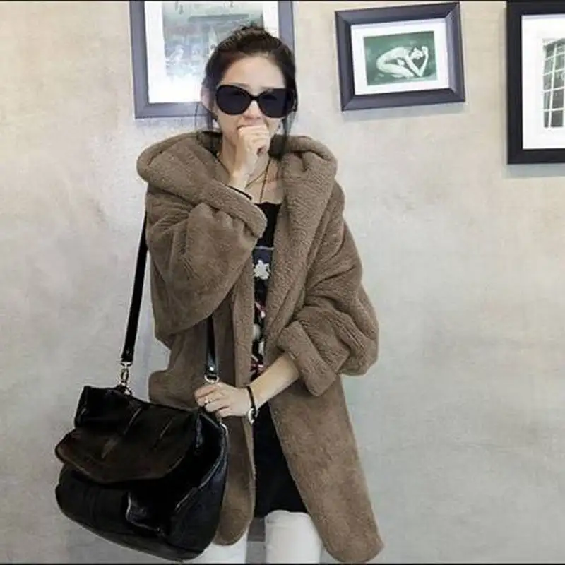 Winter Cotton Women's Coat Hooded Long Sleeve Cardigan Sashes Loose Solid Thick Fashion Office Lady Coat Parkas