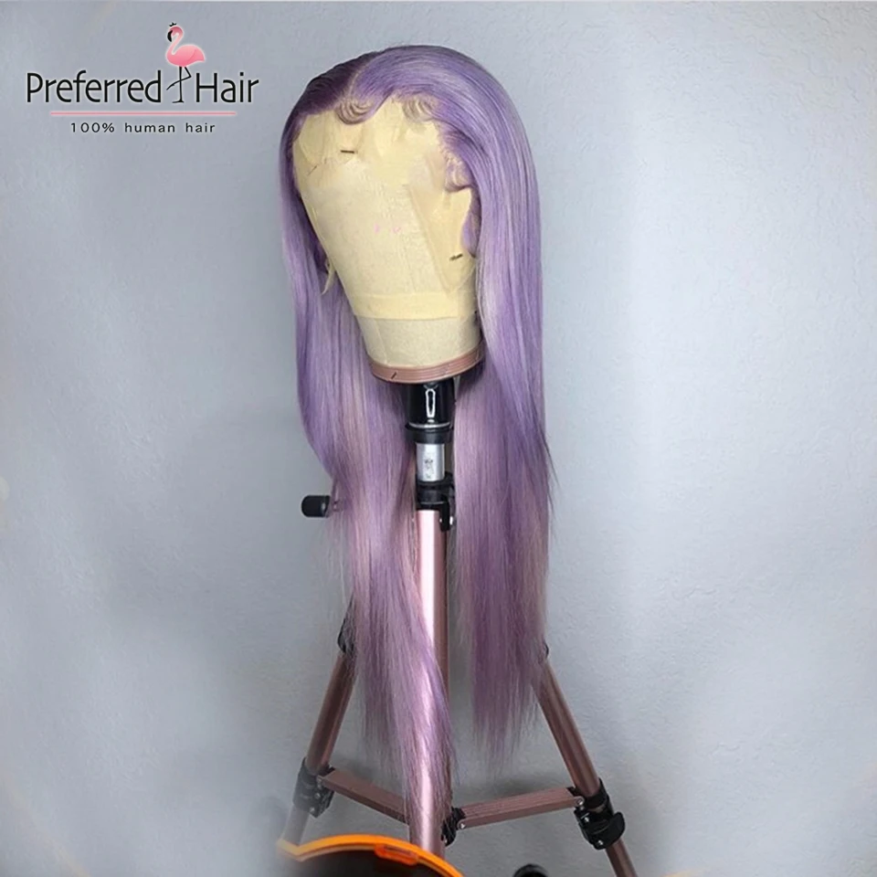 Предпочтительный светло фиолетовый прямой парик фронта шнурка с волосами