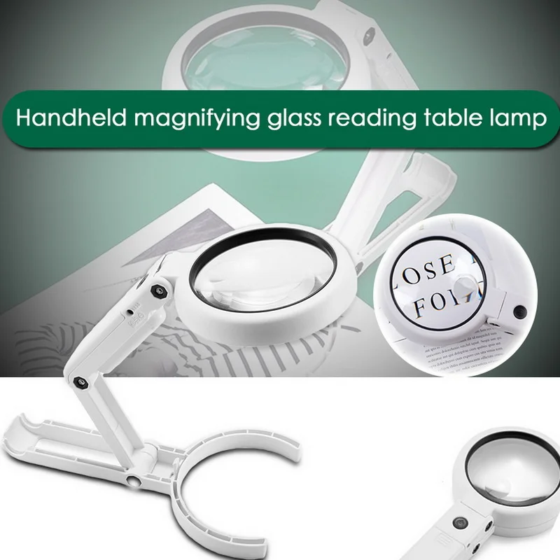 

New Handheld Foldable Magnifying Glass Portable 5X 11X Loupe Magnifier Screen for Newspape 8 LED Bracket Type Table Desktop Lamp