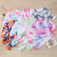 2021 spring new kids pajamas sets boys girls tie dye printing colorful long sleeve homewear outfits children clothes e180