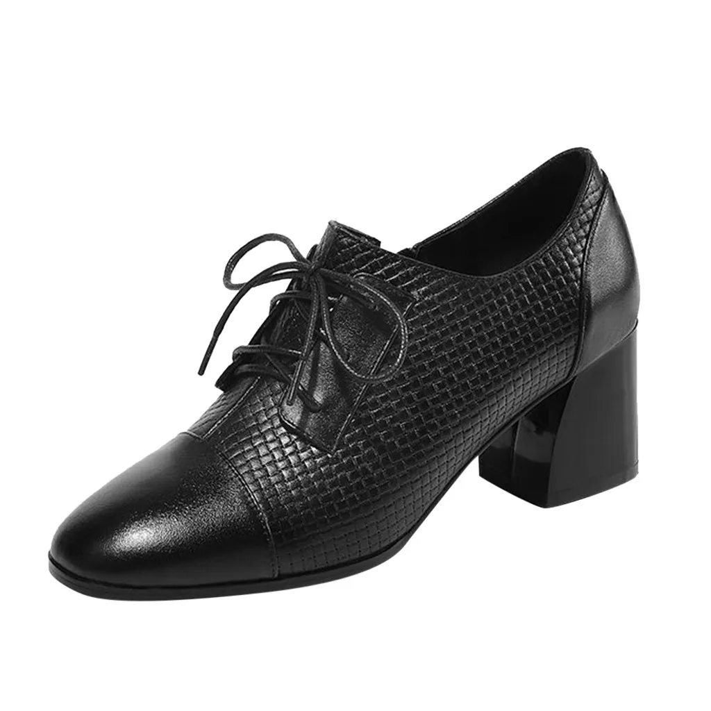 Кожаные туфли Женские черные на квадратном каблуке Повседневные туфли-лодочки