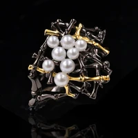 retro gothic style freshwater baroque pearl black style hollow geometric ring all match womens jewelry ring couple wedding ring