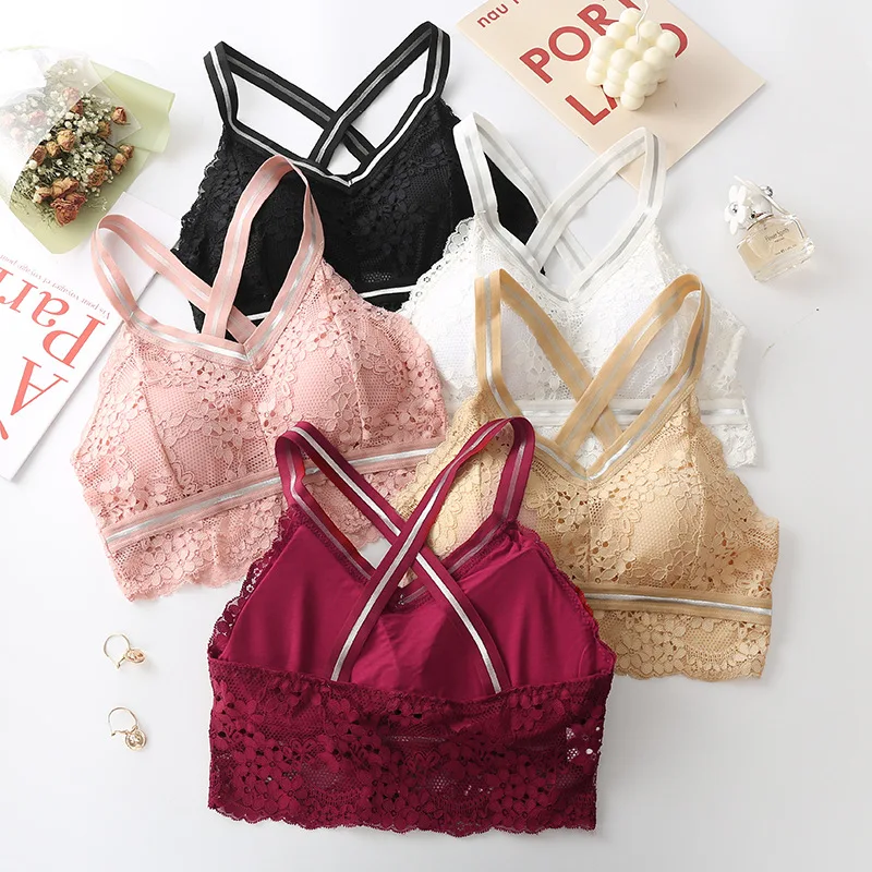 

Summer Autumn Lace Wrap Sexy Beauty Back Bright Silk Shoulder Straps No Steel Ring Women Underwear Bra Lingerie Bralette Top