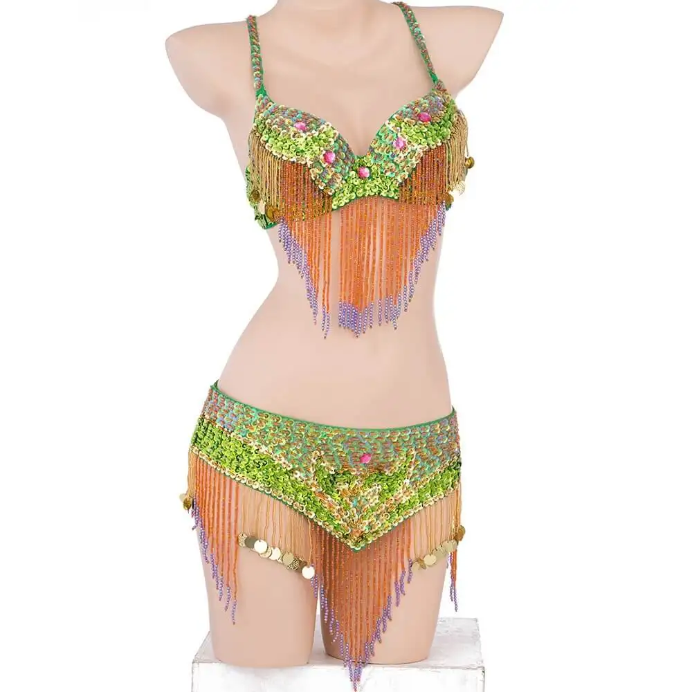 Green Orange 2pcs/set Belly Dance Costumes Oriental Dance Suit BellyDance Costumes Carnival Dance Costumes#ZY-0922 - Цвет: Green Orange