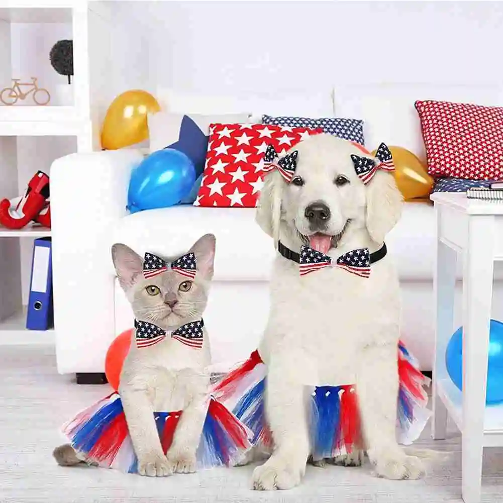 

Dog Birthday Clothes Set Cartoon American Flag Theme Puppy Skirt Tie Flag Set Pet Clothes Cotton Dog Birthday Dress Up Costume
