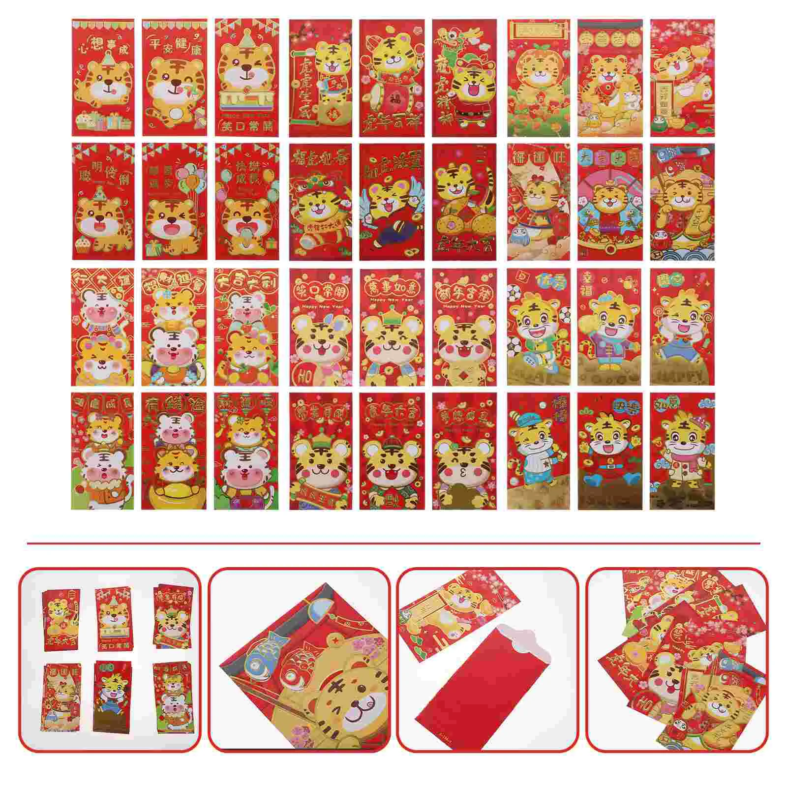 

36 шт., красные конверты с изображением тигра