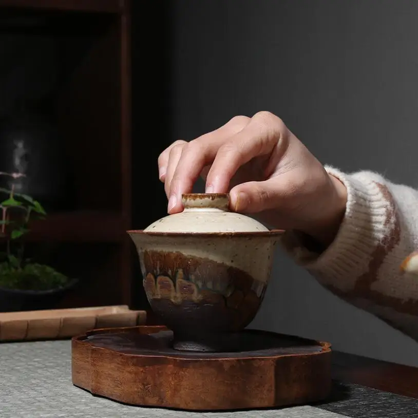 PINNY Ретро грубая гончарная печь Gaiwan в японском стиле кунг-фу чайная чаша Керамика ручной работы пиалы для чая Чайная церемония украшения
