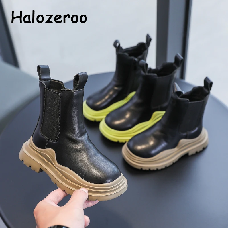 

Осенние детские ботинки челси, детская зеленая Брендовая обувь, кожаные мотоциклетные ботинки для маленьких девочек, ботильоны для мальчиков, модные ботинки без шнуровки