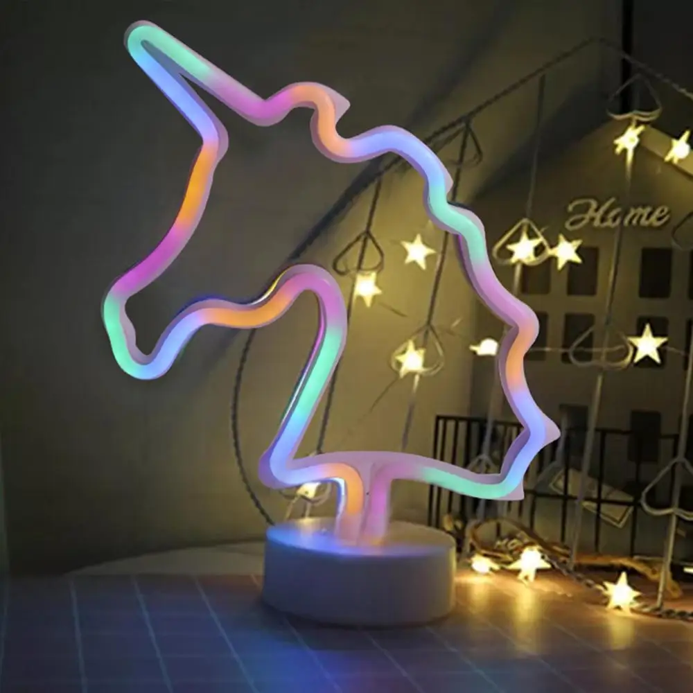 Unicorn Светодиодный неоновый светильник с изображением фламинго, единорога, кактуса, USB, на Рождество, вечерние, свадебные украшения, детские подарки, декор для комнаты, домашний декор, неоновая лампа - Испускаемый цвет: Unicorn