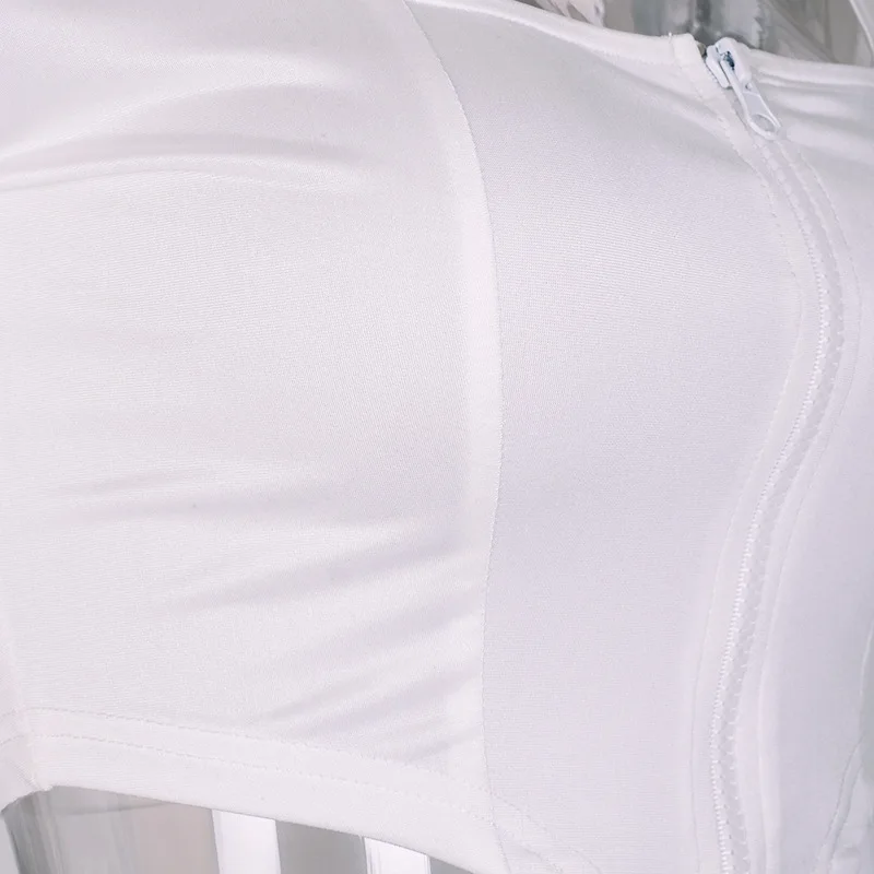 

Women Stylish Square Collar Zipper Crop Top Fashion Long Sleeve Solid Color T Shirt