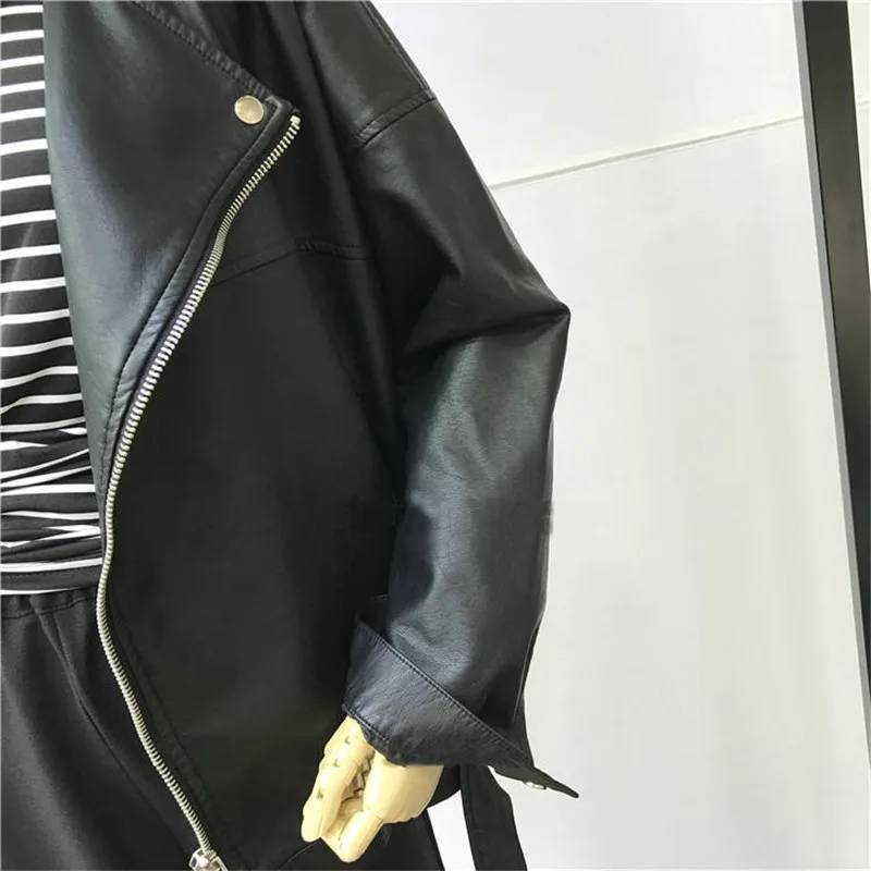 Модная черная кожаная куртка большого размера Harajuku короткое пальто на молнии с