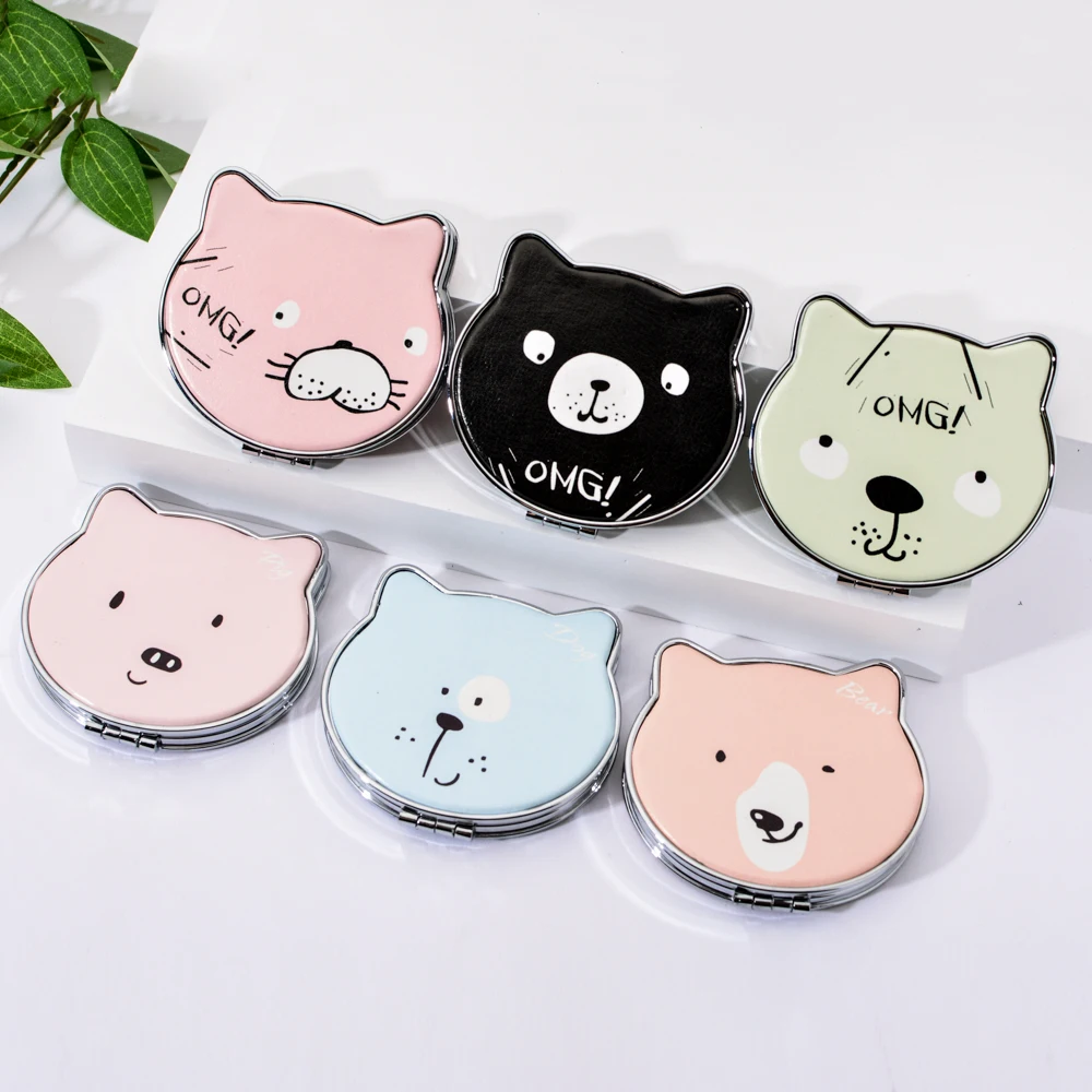 Vicney мода мультфильм животных макияж зеркало маленький медведь карманное для