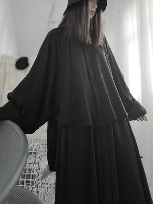 Женская Асимметричная рубашка Yamamoto темно синяя с длинным рукавом оригинальный