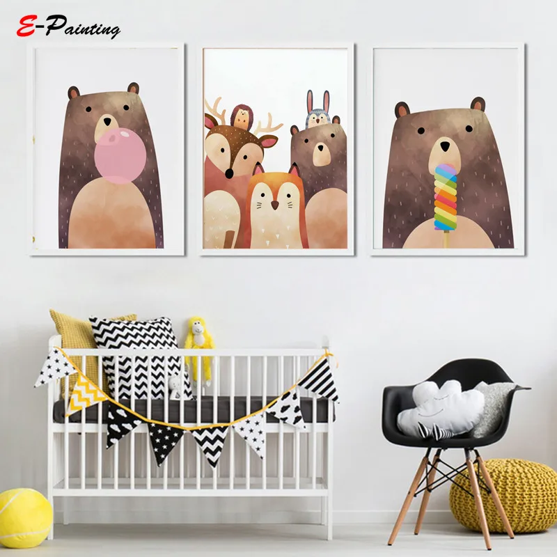 Современные настенные художественные детские животные постер Милая коричневая
