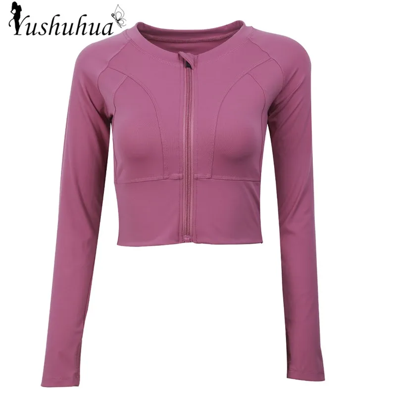 

Женская спортивная куртка на молнии с длинным рукавом, свитшот для бега, женская короткая куртка для йоги, пальто, рубашки для фитнеса и спор...