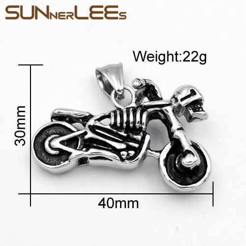 SUNNERLEES 316L Нержавеющая сталь ожерелье крутой Панк Череп Скелет мотоцикл звено цепи