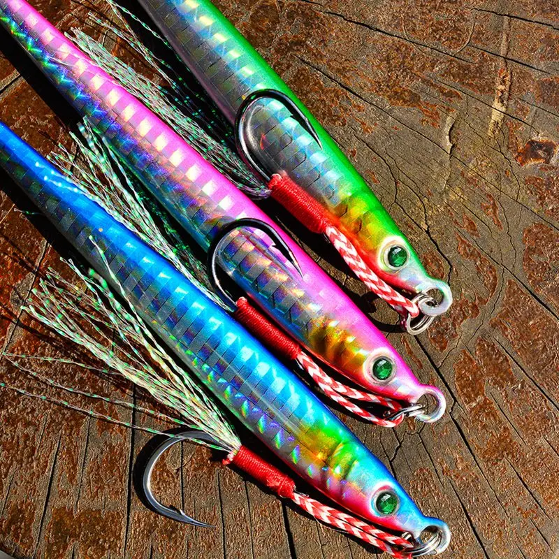 

Sea Fishing Metal Lead Fish Lure 5 Colors Plus Hook Iron Plate Fake Lure Luminous Lure Bionic Bait Fishing Gear 7/14/21g 3 Size