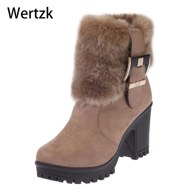 Женские непромокаемые ботинки на меху теплые с круглым носком толстой подошве