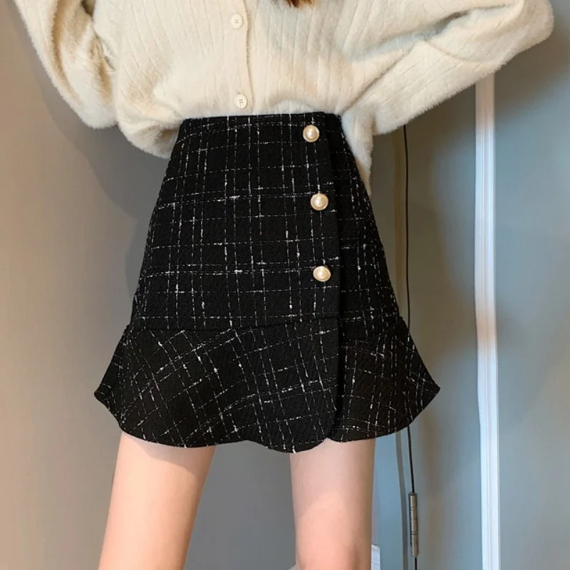 

Женская юбка с завышенной талией, трапециевидная юбка в клетку, юбка-годе средней длины, весна-осень 2021