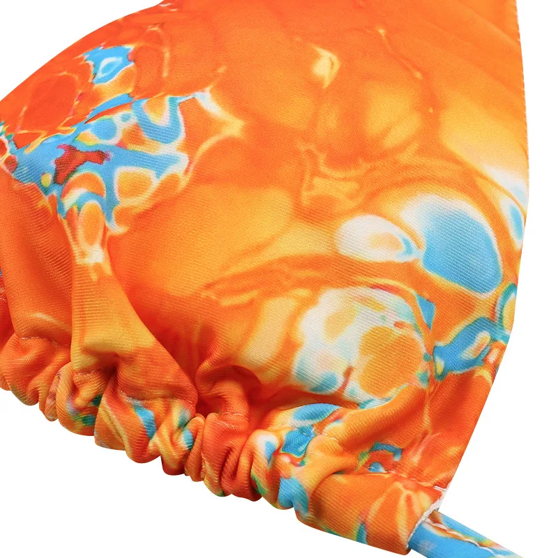 

2021Summer Women Sexy Swimwear Tie Dye ThreePieces Neck-Mounted Spaghetti Strap Lace Backless Bikini Swimsuit Long Sleeve Shawl