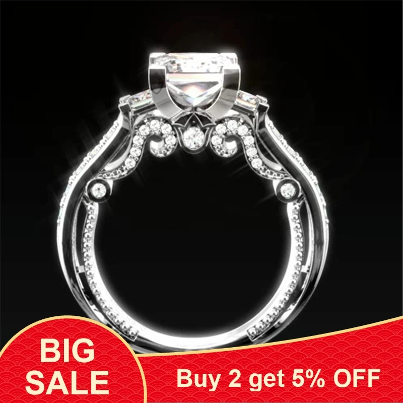 

Винтажное кольцо принцессы из стерлингового серебра 925 пробы AAAAA с кубическим цирконием, вечерние Обручальные кольца для женщин, свадебные ...