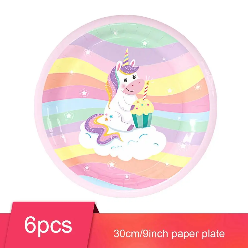 9inch Unicorn Plate QIFU Розовый Единорог вечерние принадлежности Единорог украшения на день рождения Единорог украшения Единорог вечерние украшения детский душ девочка мальчик - Цвет: 9inch Unicorn Plate