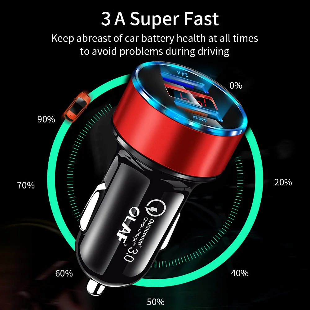 30 Вт 3A быстрое автомобильное зарядное устройство Quick Charge 3,0 Dual USB для iphone XR XS Max Xiaomi huawei, зарядное устройство для мобильного телефона, автомобильный прикуриватель