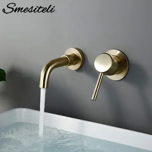 Современный Смеситель для раковины, кран из матового золота, 1 кран, 15 см, одна ручка, 2 отверстия, смеситель горячей и холодной воды, настенное крепление