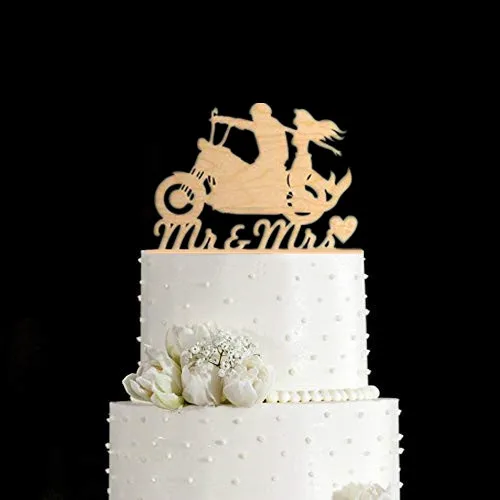 Смешной стиль деревенский деревянный Мотоцикл торт Топпер акриловый свадебный с