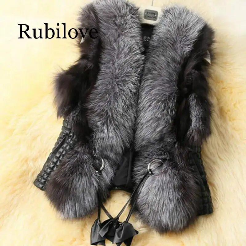 Rubilove зимний черный жилет из искусственного меха теплая меховая куртка пальто для